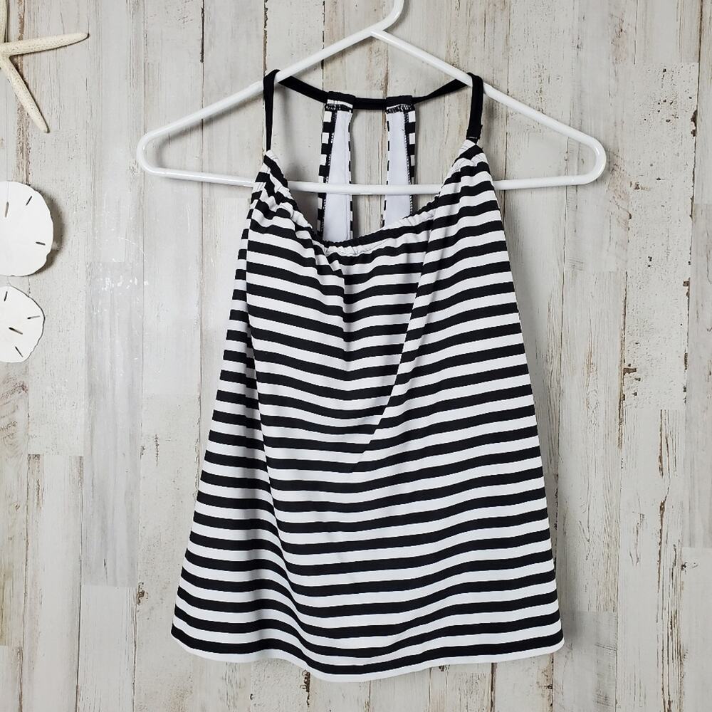 Kona Sol Striped Casaul Everyday Swim Top Size Medium Women Black White